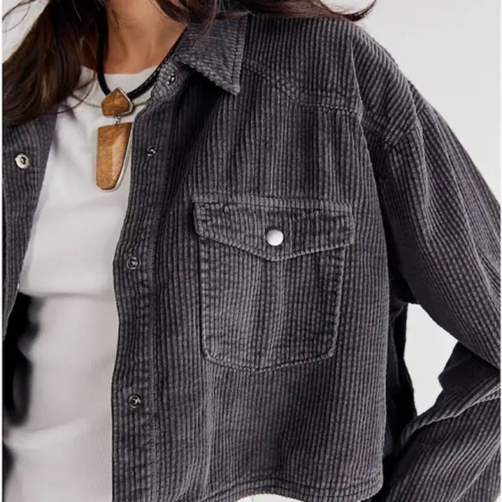 We The Free Cordory Cropped Snap Button Jacket Medium Gray
